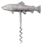 A novelty silver corkscrew in the form of a trout