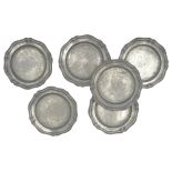 A set of six George III pewter plates with engraved verse