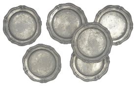A set of six George III pewter plates with engraved verse