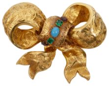 A large Victorian gem set ribbon bow brooch