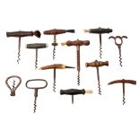 A mixed collection of twelve antique corkscrews