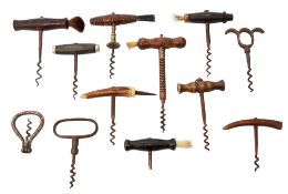 A mixed collection of twelve antique corkscrews
