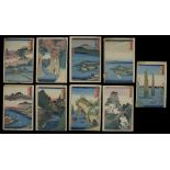 Utagawa Hiroshige -Nine wood block prints from the Sixty Odd Provinces series