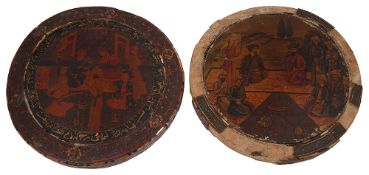 Two 19th century Persian painted lacquer roundels