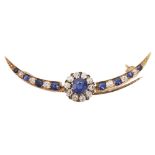 A mid Victorian sapphire and diamond-set crescent brooch