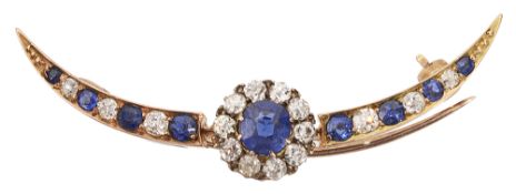 A mid Victorian sapphire and diamond-set crescent brooch