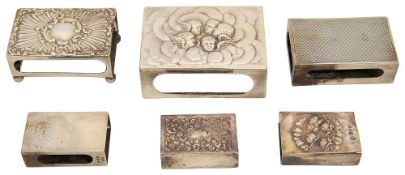 Six Victorian and later silver matchbox holders