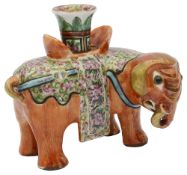 A 19th century Chinese famille rose elephant candle holder