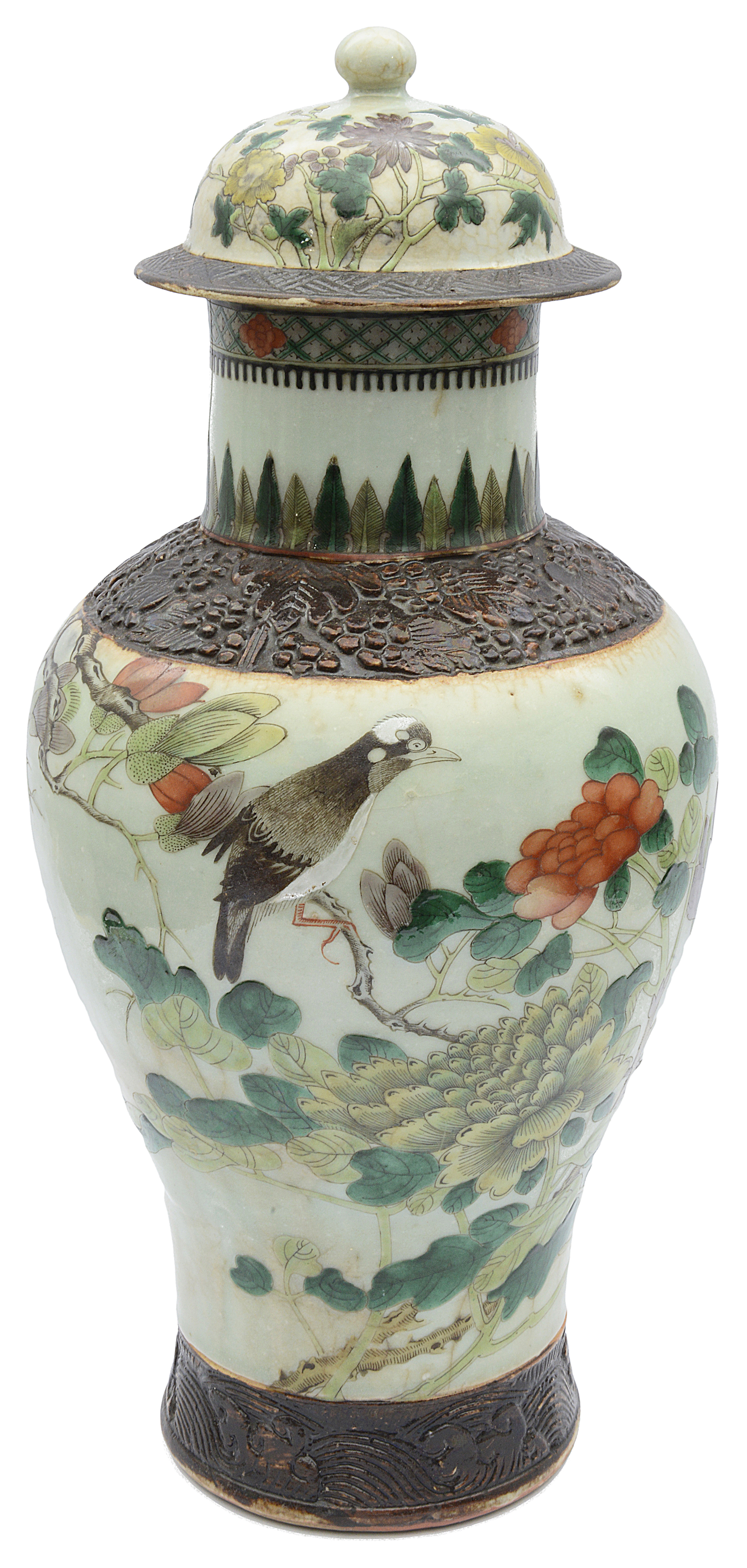 A late 19th or early 20th century Chinese famille verte lidded vase