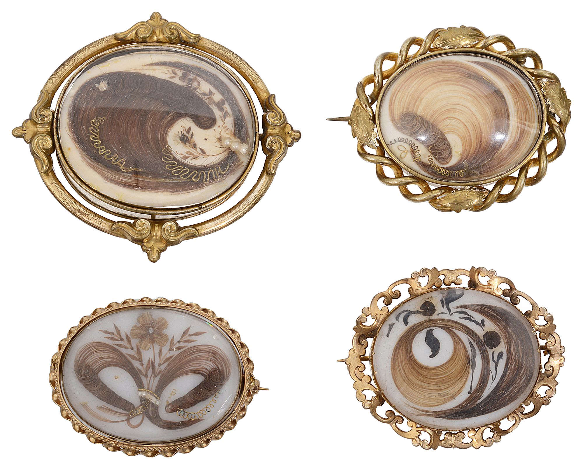 Four 19th century oval memorial locket brooches