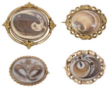 Four 19th century oval memorial locket brooches