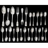 A collection of George III, Victorian and later silver flatware
