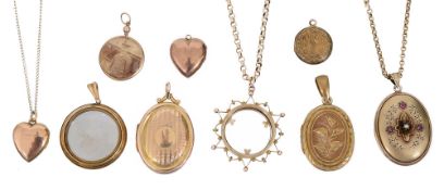 A Victorian double sided picture locket and other lockets