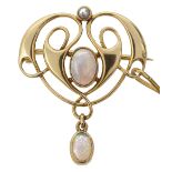 A delicate Merle Bennett gold mounted opal drop brooch