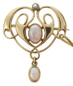 A delicate Merle Bennett gold mounted opal drop brooch