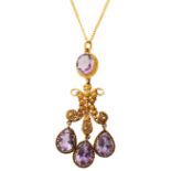 A Regency-style amethyst and gold cannetille girandole pendant