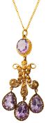 A Regency-style amethyst and gold cannetille girandole pendant