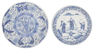 A 19th century Chinese blue and white plate and a dish