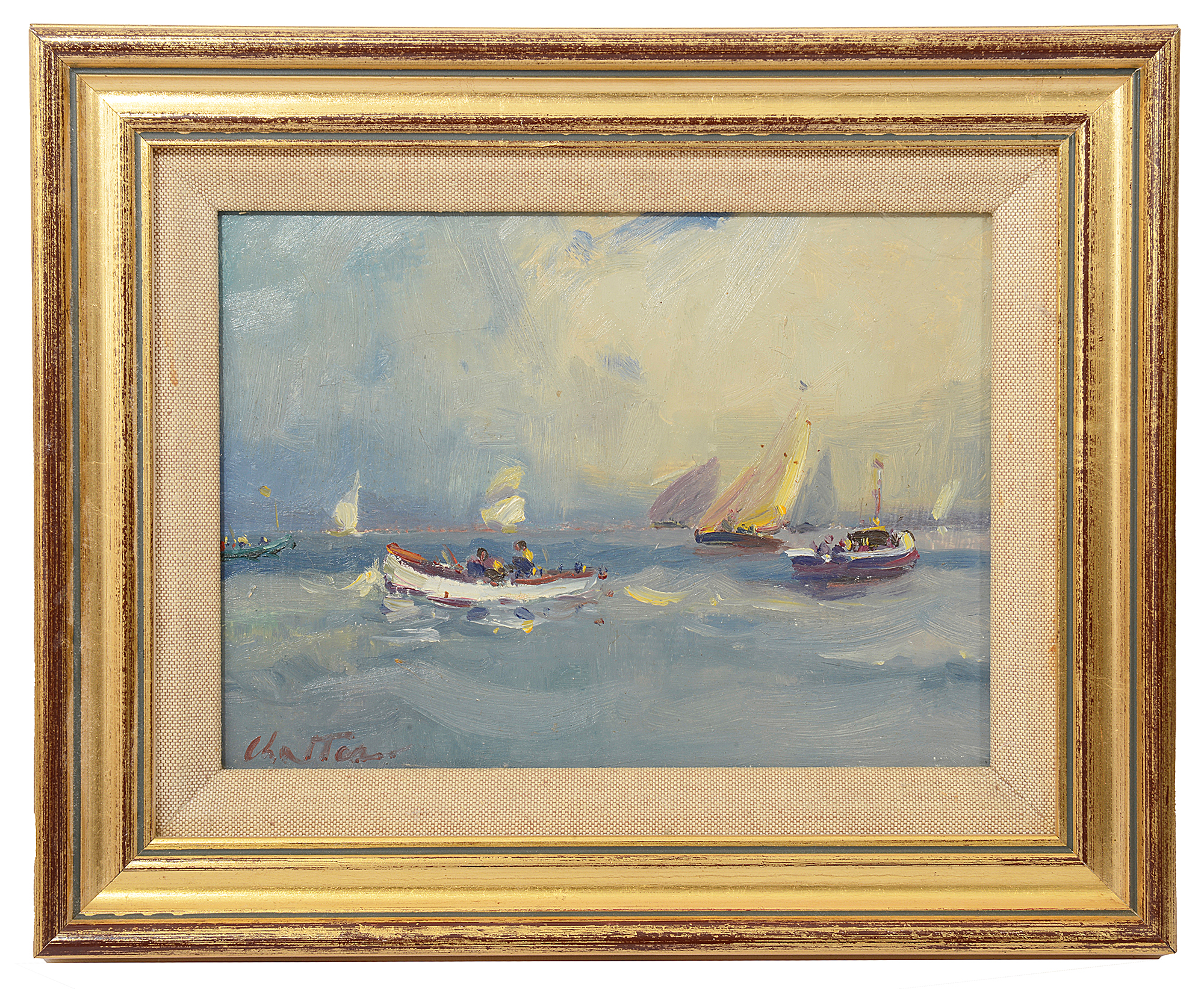 Geoffrey Chatten, 'Boats at sea', oil on board