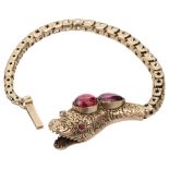 A mid Victorian garnet and yellow gold 'snake' bracelet
