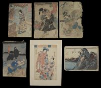 A collection of six Ukiyo-e Japanese woodblock prints