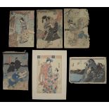 A collection of six Ukiyo-e Japanese woodblock prints