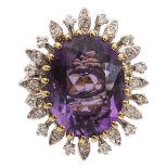 An amethyst and diamond-set cluster ring