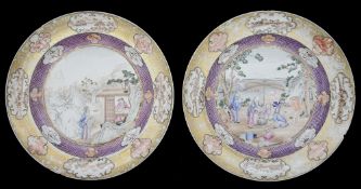 A pair of Chinese export famille rose Mandarin plates c. 1800