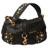 A Miu Miu black leather studded shoulder bag