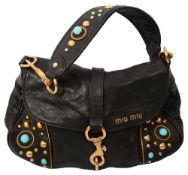 A Miu Miu black leather studded shoulder bag