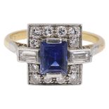 An Art Deco style sapphire and diamond set ring