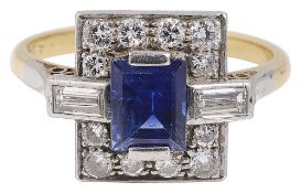 An Art Deco style sapphire and diamond set ring