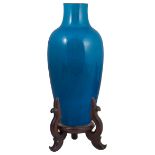 A Chinese turquoise monochrome glazed vase marked Kangxi
