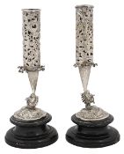 A pair of Chinese export silver vases c.1910