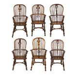 A harlequin set of six Windsor chairs