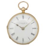 A cased late Victorian 18ct gold open faced pocket watch signed Talbott & Son London