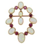 An Edwardian opal and ruby brooch