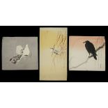 Three Japanese woodblock prints of birds one Okuhara Seiki