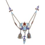 A Continental Art Deco Egyptian revival enamel necklace