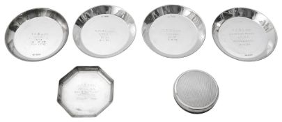 Five silver presentation ashtrays