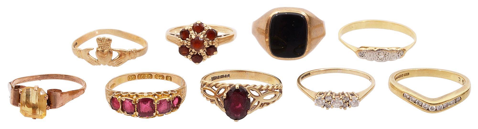 A Victorian 15ct gold ring and various other gold rings