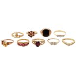 A Victorian 15ct gold ring and various other gold rings