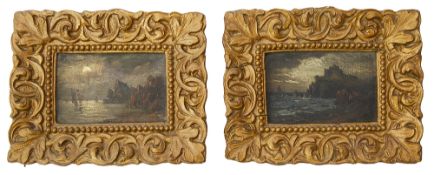 British School (19th century) Pair of miniature coastal scene paintings