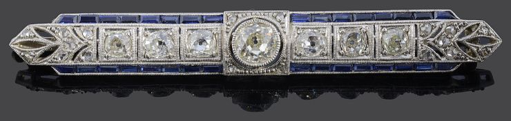 An Art Deco diamond and sapphire-set brooch