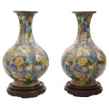A pair of Chinese cloisonne enamel vases and a bowl