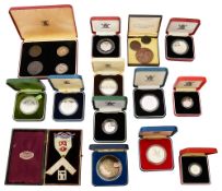 A cased Masonic silver jewel and a selection silver proof and other coins