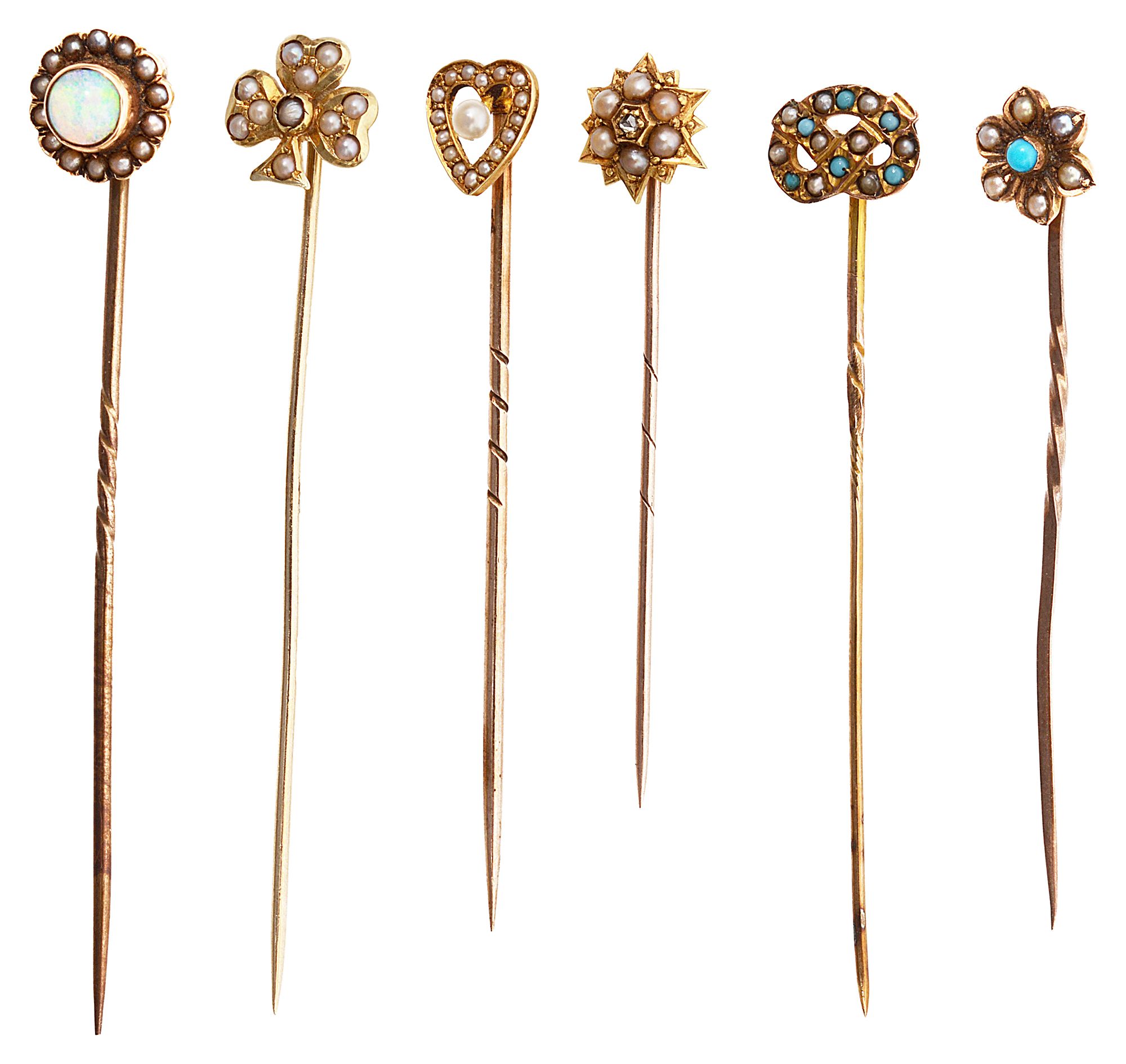 A collection of six various Victorian and Edwardian stickpins