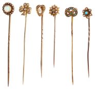 A collection of six various Victorian and Edwardian stickpins