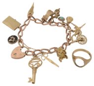 A 9ct gold charm bracelet and ring