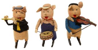 A set of Schuco clockwork Three Little Pig musicians,